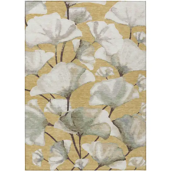 Gold Ivory And Beige Botanical Leaves Washable Indoor Outdoor Area Rug Photo 7