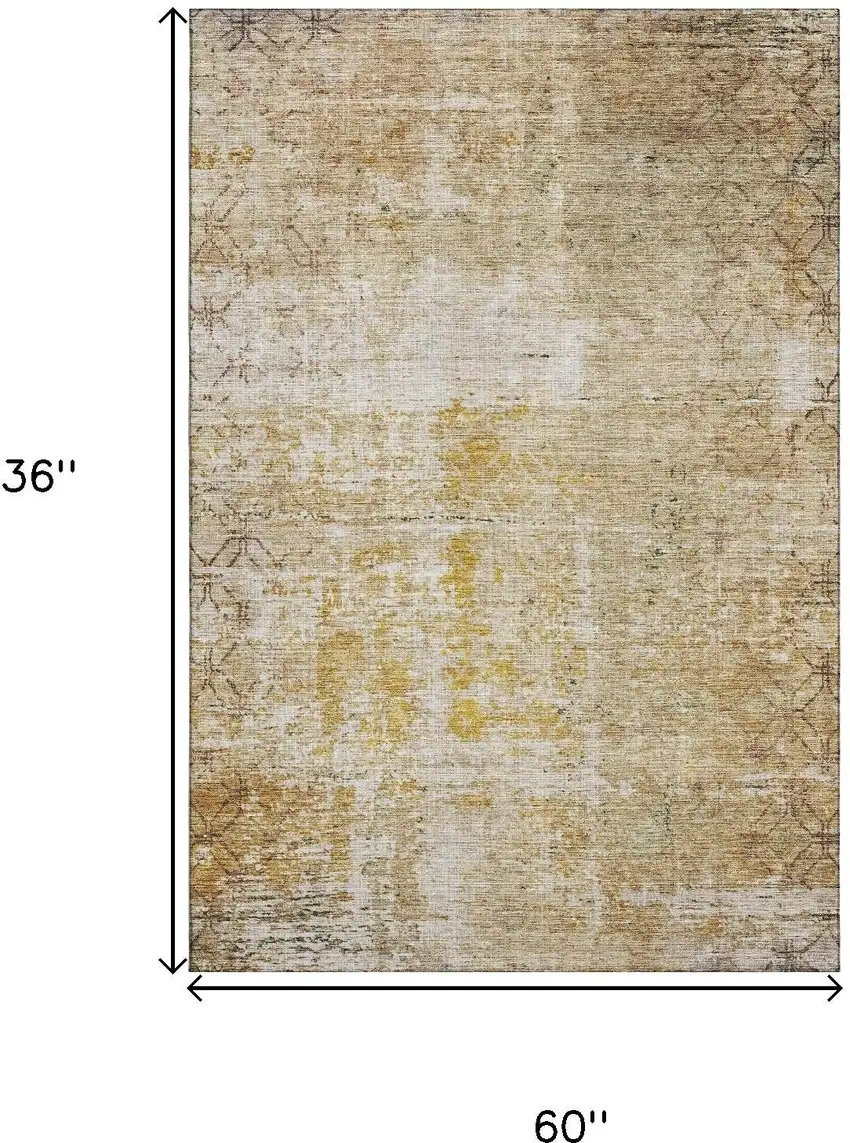 Gold Ivory And Beige Geometric Washable Area Rug With UV Protection Photo 3