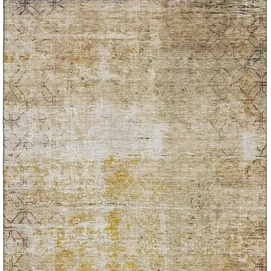 Gold Ivory And Beige Geometric Washable Area Rug With UV Protection Photo 5