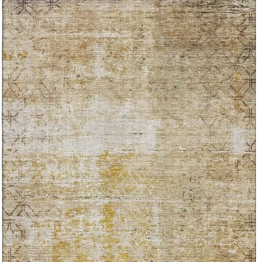 Gold Ivory And Beige Geometric Washable Area Rug With UV Protection Photo 5