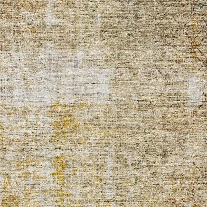 Gold Ivory And Beige Geometric Washable Area Rug With UV Protection Photo 4
