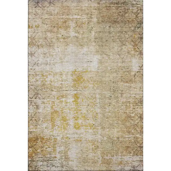 Gold Ivory And Beige Geometric Washable Area Rug With UV Protection Photo 3