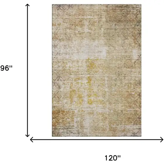 Gold Ivory And Beige Geometric Washable Area Rug With UV Protection Photo 5