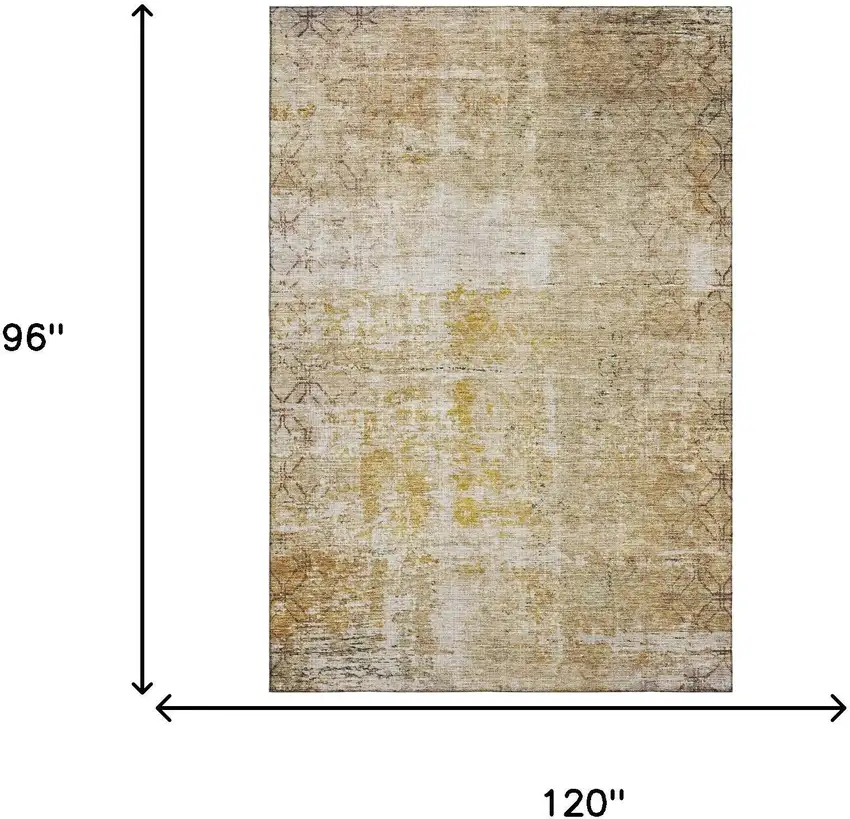 Gold Ivory And Beige Geometric Washable Area Rug With UV Protection Photo 5
