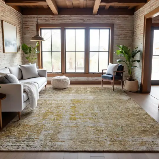 Gold Ivory And Beige Geometric Washable Area Rug With UV Protection Photo 2