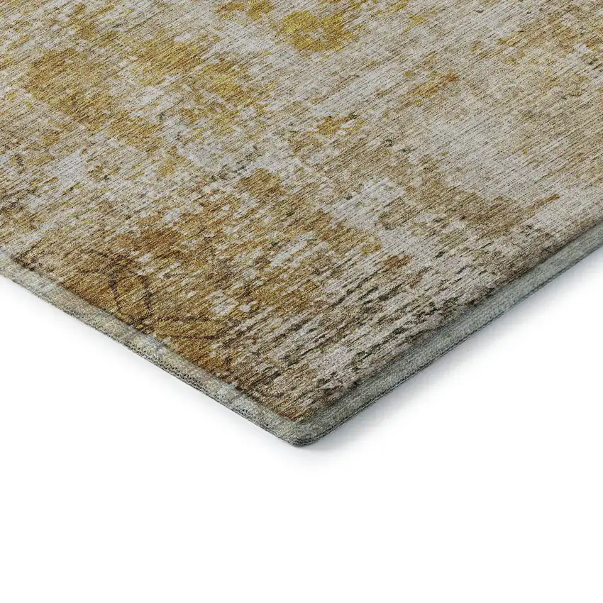 Gold Ivory And Beige Geometric Washable Area Rug With UV Protection Photo 5