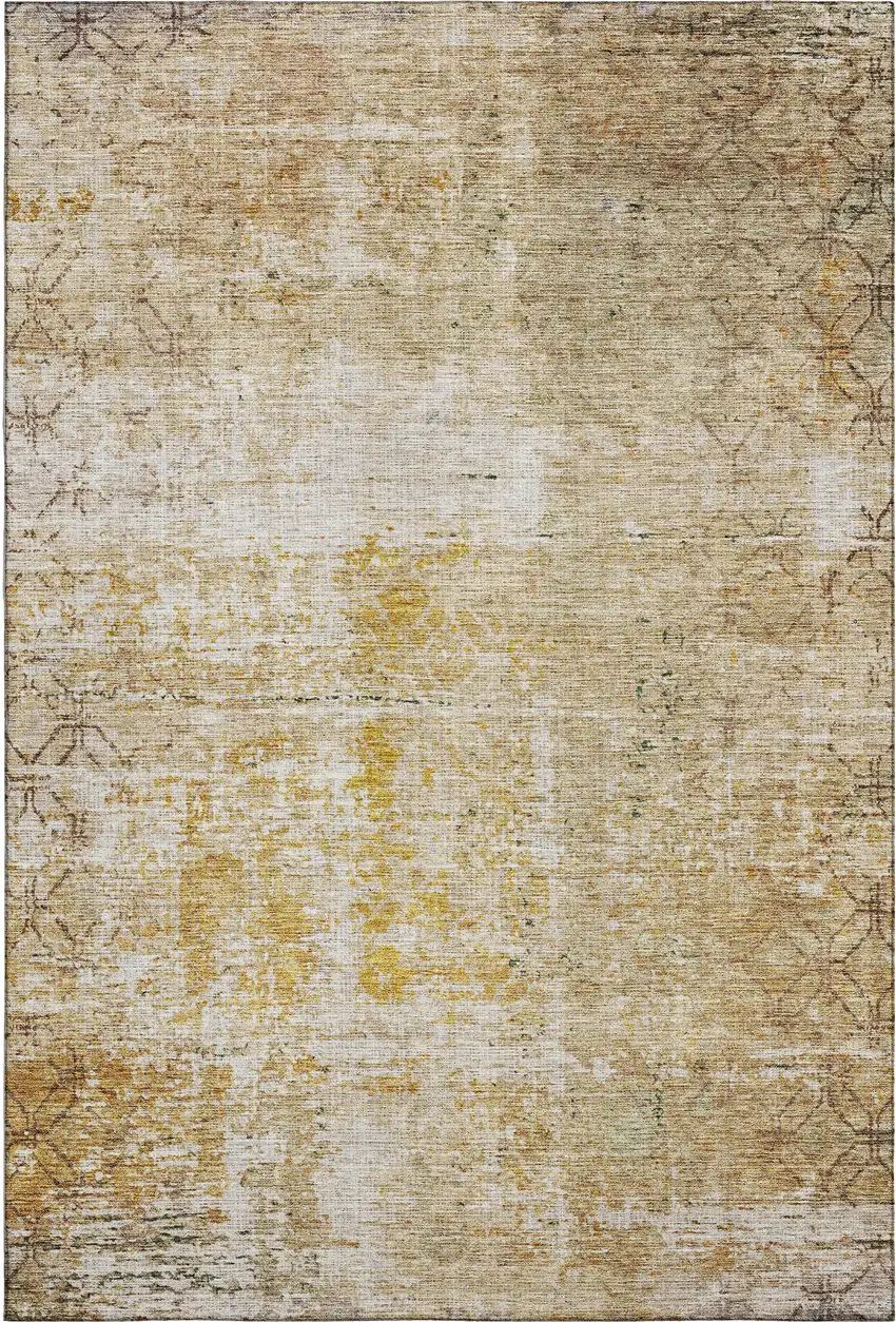 Gold Ivory And Beige Geometric Washable Area Rug With UV Protection Photo 3