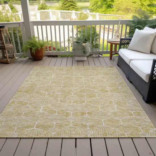 Gold Ivory And Beige Geometric Washable Indoor Outdoor Area Rug Photo 6