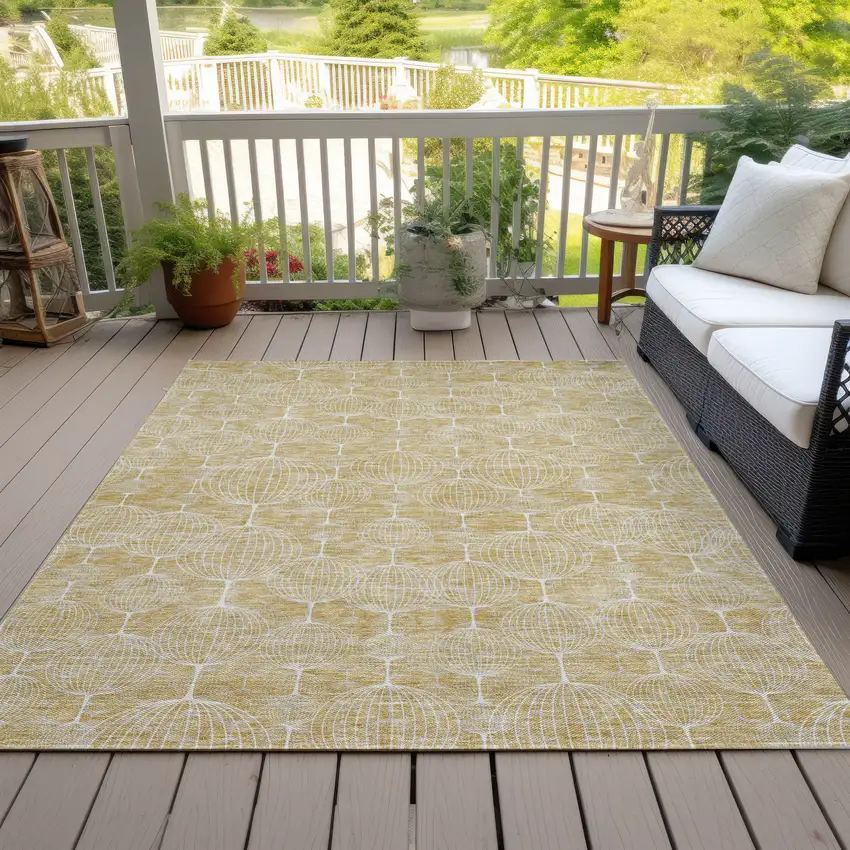 Gold Ivory And Beige Geometric Washable Indoor Outdoor Area Rug Photo 6
