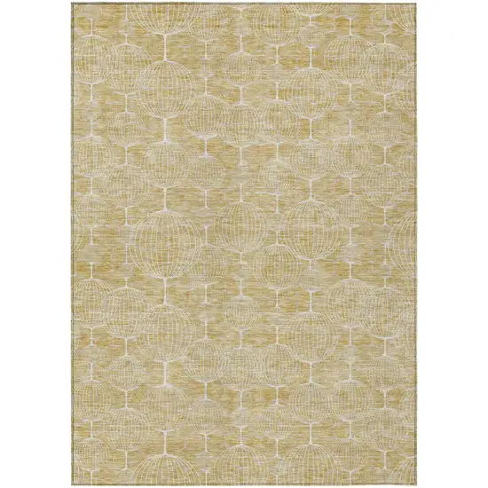 Gold Ivory And Beige Geometric Washable Indoor Outdoor Area Rug Photo 1