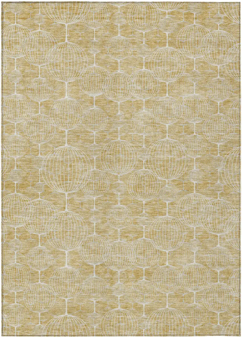 Gold Ivory And Beige Geometric Washable Indoor Outdoor Area Rug Photo 1