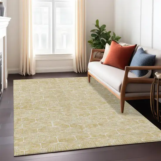 Gold Ivory And Beige Geometric Washable Indoor Outdoor Area Rug Photo 8