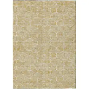 Photo of Gold Ivory And Beige Geometric Washable Indoor Outdoor Area Rug