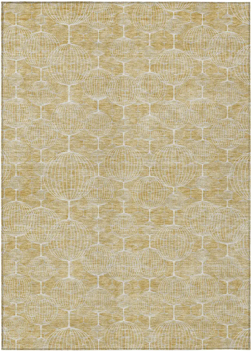Gold Ivory And Beige Geometric Washable Indoor Outdoor Area Rug Photo 1