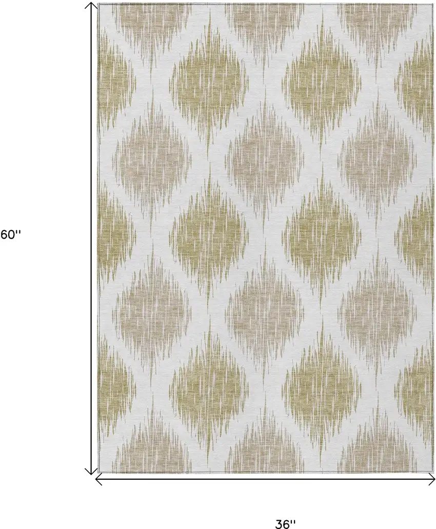 Gold Ivory And Beige Ikat Washable Indoor Outdoor Area Rug Photo 3