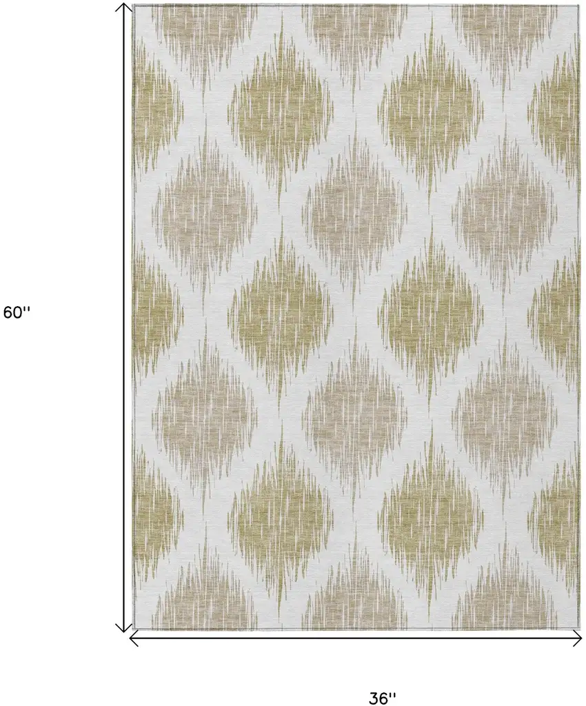 Gold Ivory And Beige Ikat Washable Indoor Outdoor Area Rug Photo 3