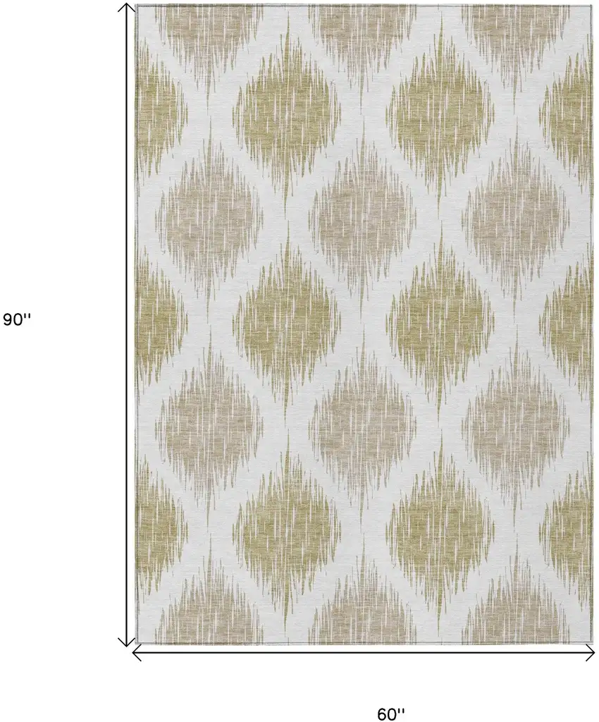 Gold Ivory And Beige Ikat Washable Indoor Outdoor Area Rug Photo 3
