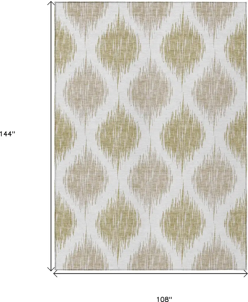 Gold Ivory And Beige Ikat Washable Indoor Outdoor Area Rug Photo 3