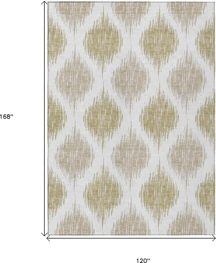 Gold Ivory And Beige Ikat Washable Indoor Outdoor Area Rug Photo 3
