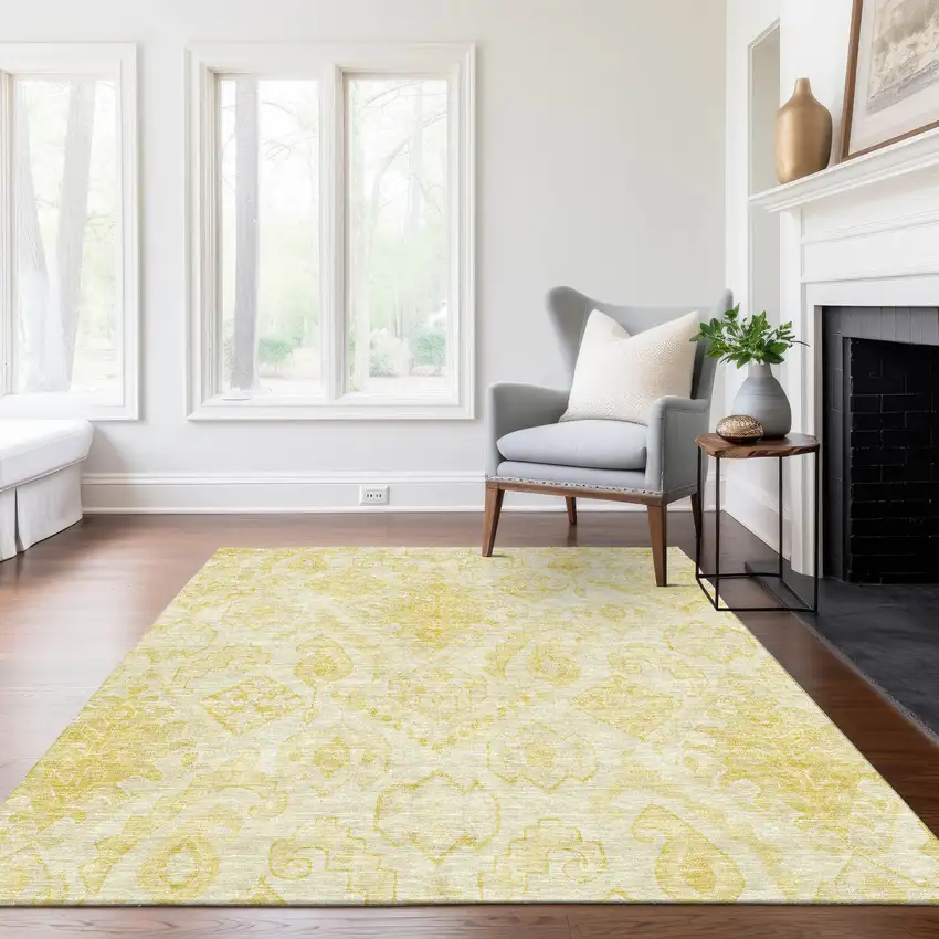 Gold Ivory And Beige Moroccan Washable Indoor Outdoor Area Rug Photo 8
