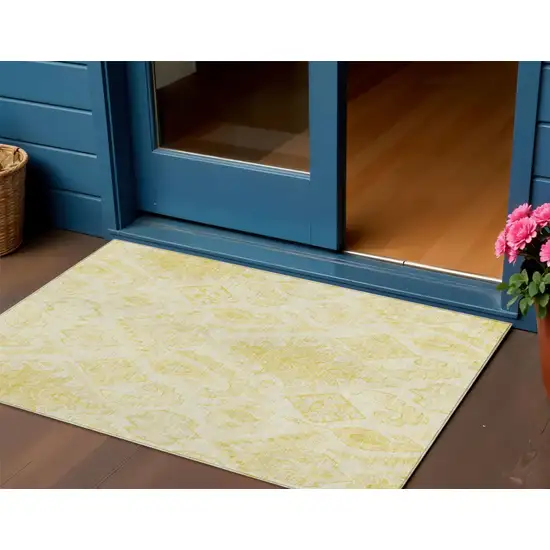 Gold Ivory And Beige Moroccan Washable Indoor Outdoor Area Rug Photo 1