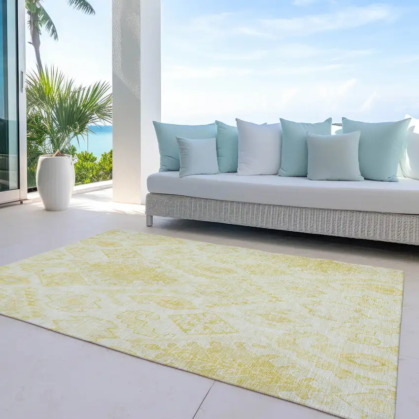 Gold Ivory And Beige Moroccan Washable Indoor Outdoor Area Rug Photo 7