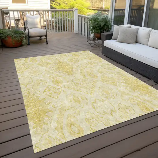 Gold Ivory And Beige Moroccan Washable Indoor Outdoor Area Rug Photo 9