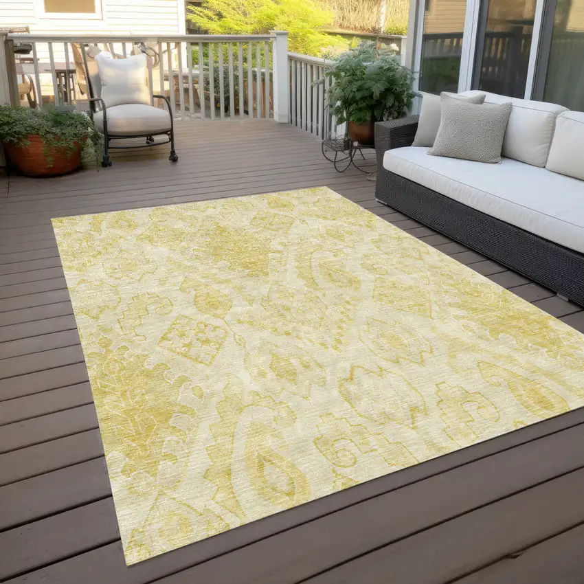 Gold Ivory And Beige Moroccan Washable Indoor Outdoor Area Rug Photo 9