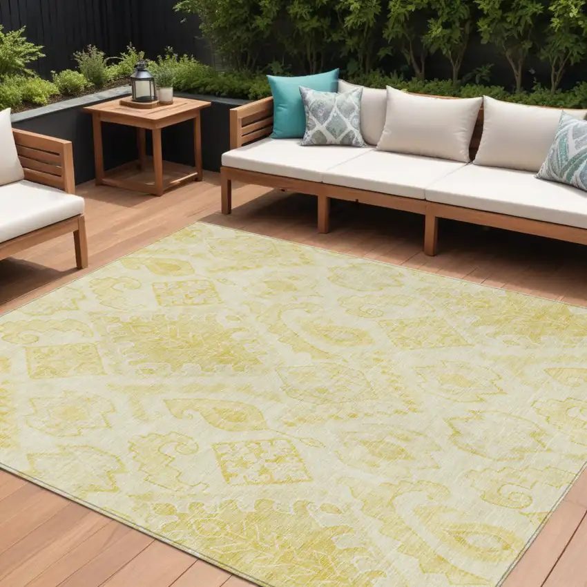 Gold Ivory And Beige Moroccan Washable Indoor Outdoor Area Rug Photo 1