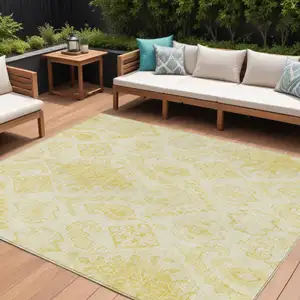 Photo of Gold Ivory And Beige Moroccan Washable Indoor Outdoor Area Rug