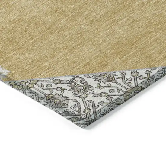 Gold Ivory And Beige Oriental Washable Indoor Outdoor Area Rug Photo 4