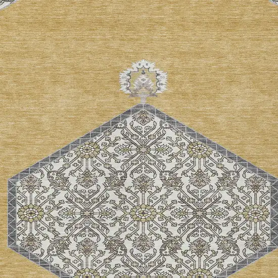 Gold Ivory And Beige Oriental Washable Indoor Outdoor Area Rug Photo 6