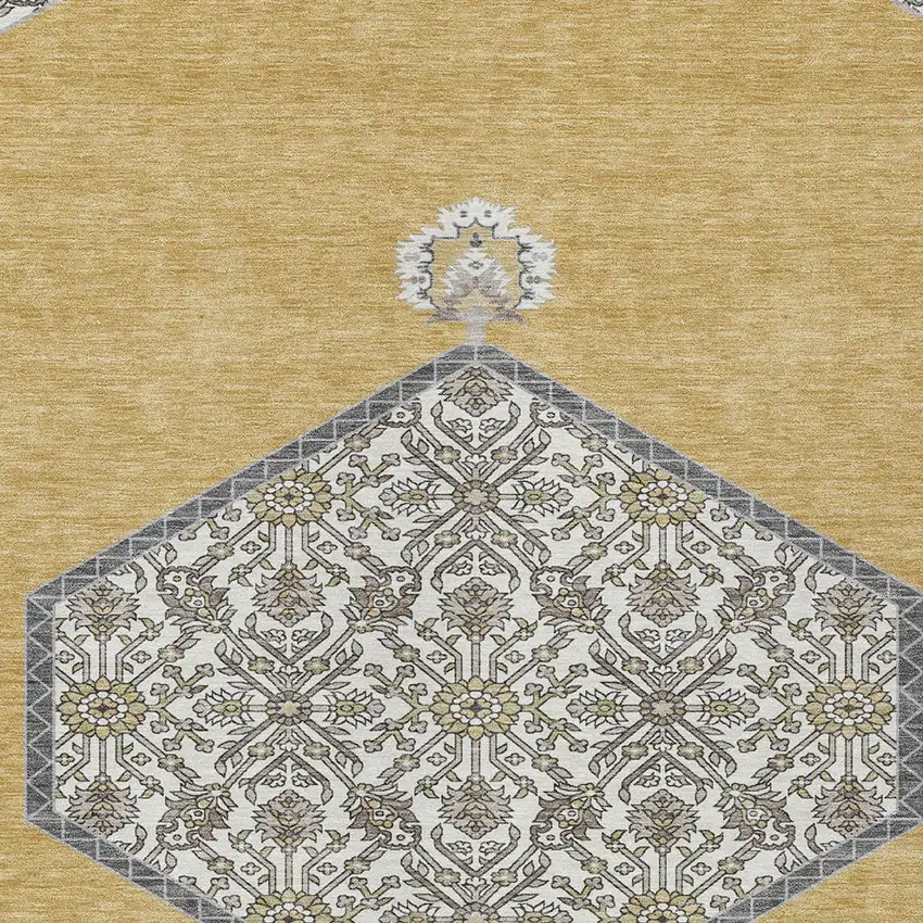 Gold Ivory And Beige Oriental Washable Indoor Outdoor Area Rug Photo 6