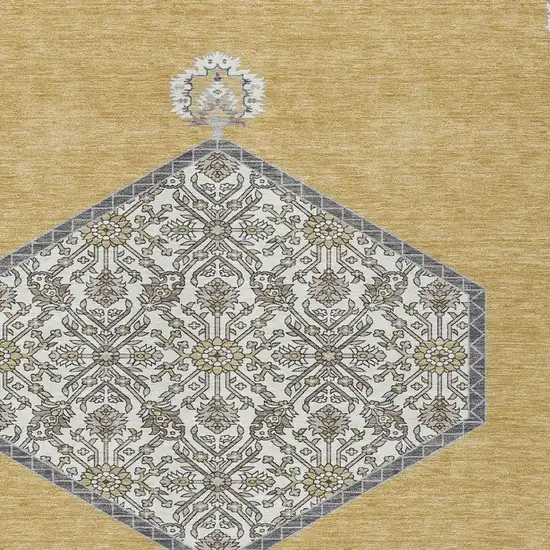 Gold Ivory And Beige Oriental Washable Indoor Outdoor Area Rug Photo 6
