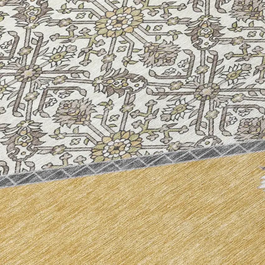 Gold Ivory And Beige Oriental Washable Indoor Outdoor Area Rug Photo 5