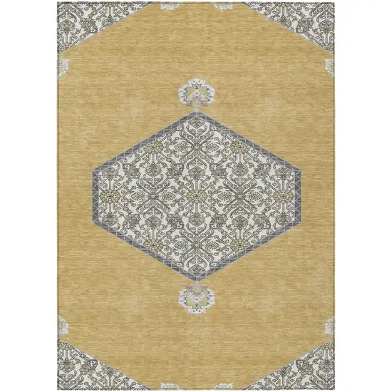 Gold Ivory And Beige Oriental Washable Indoor Outdoor Area Rug Photo 2