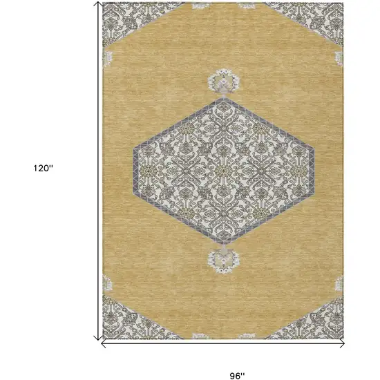 Gold Ivory And Beige Oriental Washable Indoor Outdoor Area Rug Photo 3