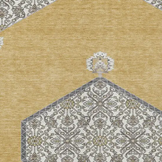 Gold Ivory And Beige Oriental Washable Indoor Outdoor Area Rug Photo 6