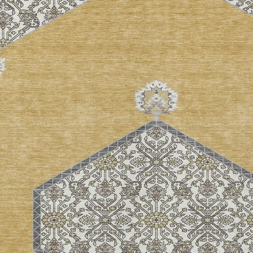 Gold Ivory And Beige Oriental Washable Indoor Outdoor Area Rug Photo 6