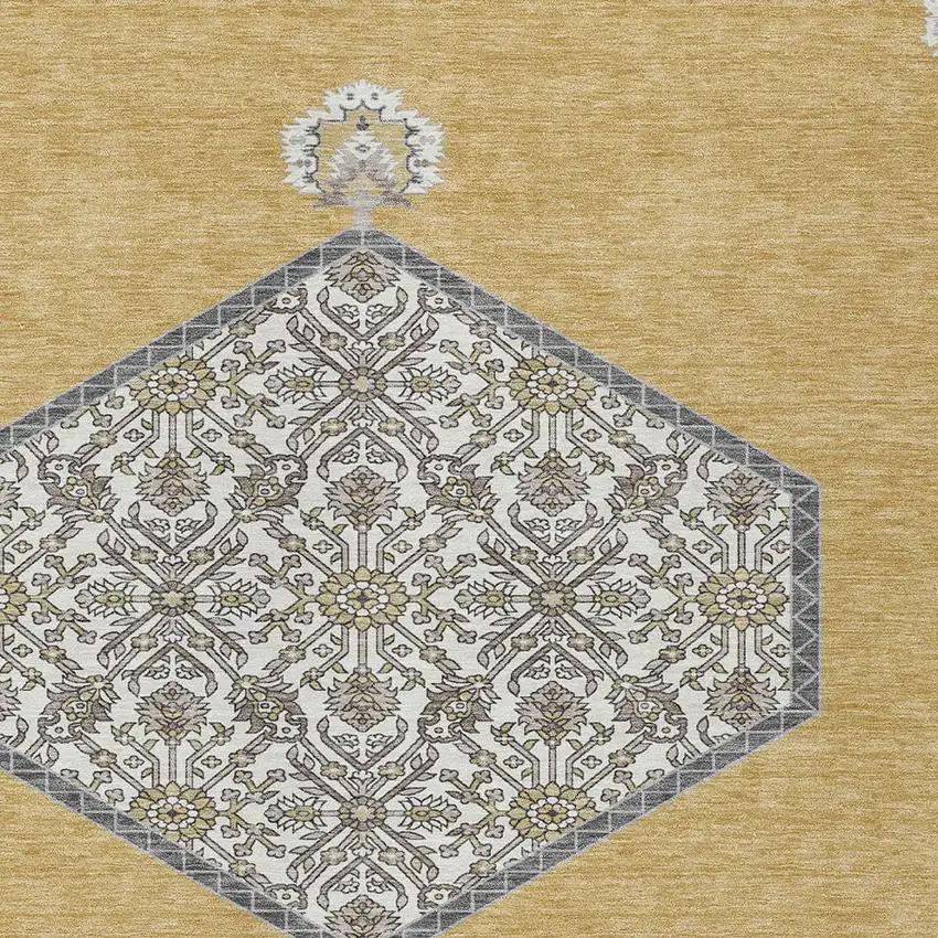 Gold Ivory And Beige Oriental Washable Indoor Outdoor Area Rug Photo 6