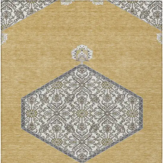 Gold Ivory And Beige Oriental Washable Indoor Outdoor Area Rug Photo 7