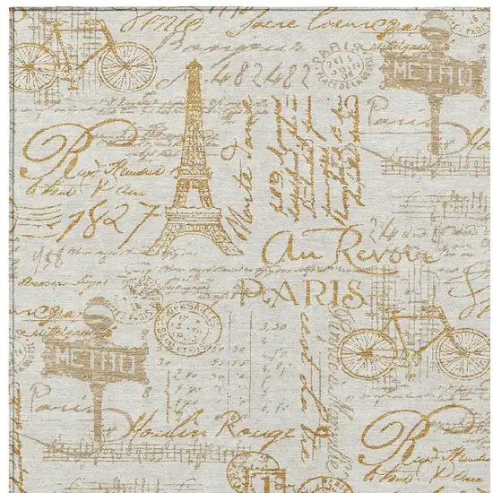 Gold Ivory And Beige Toile Washable Indoor Outdoor Area Rug Photo 5