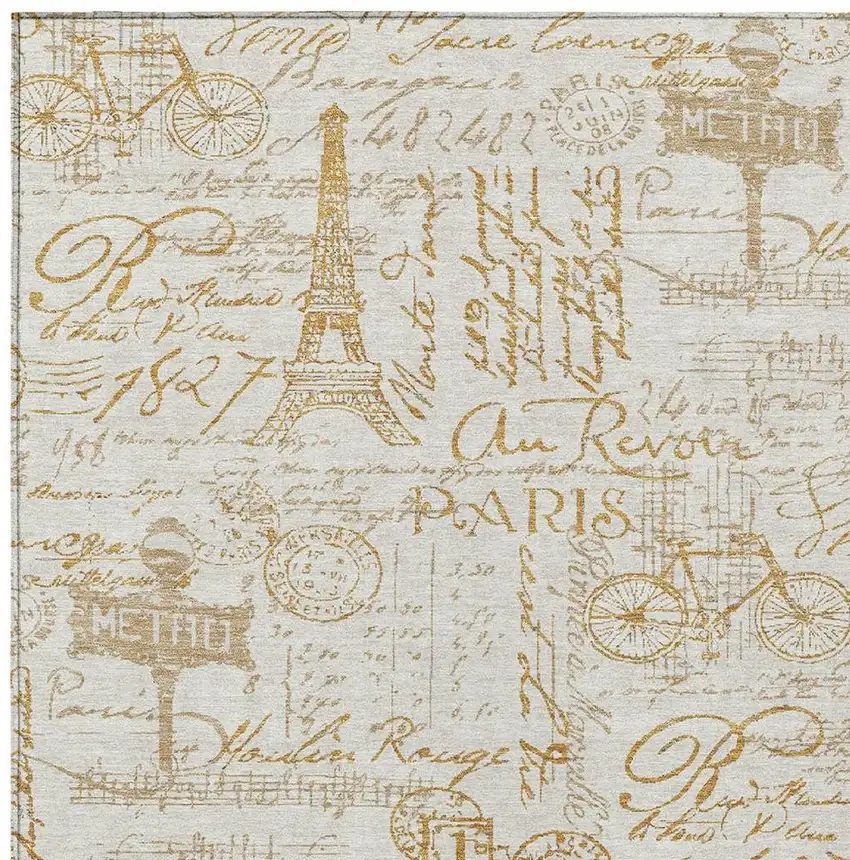 Gold Ivory And Beige Toile Washable Indoor Outdoor Area Rug Photo 5