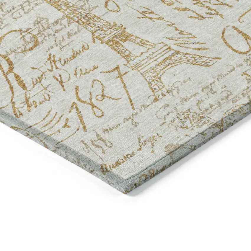 Gold Ivory And Beige Toile Washable Indoor Outdoor Area Rug Photo 6