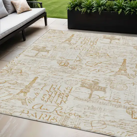 Gold Ivory And Beige Toile Washable Indoor Outdoor Area Rug Photo 2