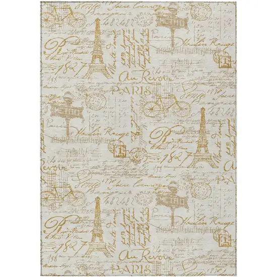 Gold Ivory And Beige Toile Washable Indoor Outdoor Area Rug Photo 3