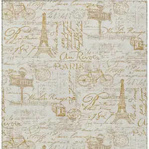 Photo of Gold Ivory And Beige Toile Washable Indoor Outdoor Area Rug