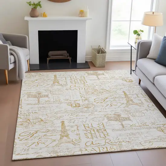 Gold Ivory And Beige Toile Washable Indoor Outdoor Area Rug Photo 7