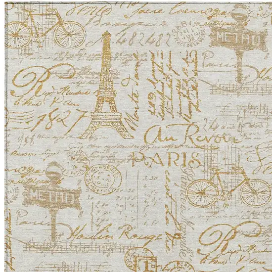 Gold Ivory And Beige Toile Washable Indoor Outdoor Area Rug Photo 5