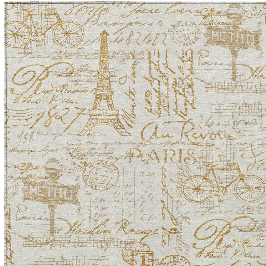 Gold Ivory And Beige Toile Washable Indoor Outdoor Area Rug Photo 5